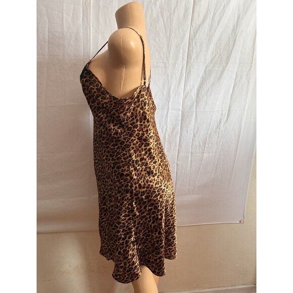 Sophia by Delicates Leopard Satin Slip Dress L Nightgown Chemise Black Lace Y2K - Picture 3 of 9